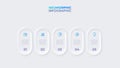 Light neumorphic rounded elements placed in horizontal row. Infographic design template with 5 options, steps ot