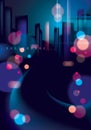 Light night at city, bokeh abstract background blurred lights. Effect vector beautiful background. Blur colorful dark background Royalty Free Stock Photo