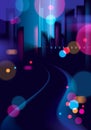 Light night at city, bokeh abstract background blurred lights. Effect vector beautiful background. Blur colorful dark background Royalty Free Stock Photo