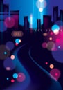 Light night at city, bokeh abstract background blurred lights. Effect vector beautiful background. Blur colorful dark background Royalty Free Stock Photo