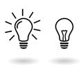 Light off and light on lightbulb glowing and turned off electric light bulb simple black outline vector icon set, eps10