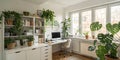 Interior of Light Office with Green Houseplants Royalty Free Stock Photo