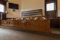 Light from Open Windows Falls on the Jury Box in a Courtroom in the Polk County Courthouse, Dallas, Oregon