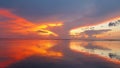 light orange sunset beautiful view panorama orange sea with gray cloud sky of tropical beach Royalty Free Stock Photo