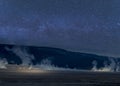 Lightpaint of Yellowstone geysers during night time with milky way on the background