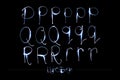 Light Painting Alphabet - Light Serge Font PQR Royalty Free Stock Photo