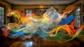Light painting creating colorful abstract shapes, adding a touch of magic and vibrancy to an elegant interior Royalty Free Stock Photo