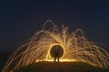 Light Painting with fire circle and two lovers Royalty Free Stock Photo