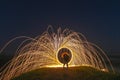 Light Painting with fire circle and two lovers Royalty Free Stock Photo