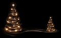 Light painting of two Christmas trees with candlelight on a black background