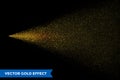 Light particles dispersion of gold glitter spray on vector black background