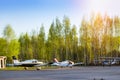 Light passenger planes before departure in airport