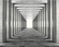 Light passing through the columns of a modern urban building. Light and shadows between the concrete columns of the long koredor. Royalty Free Stock Photo