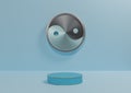 Light, pastel, baby blue 3D rendering product display background simple, minimal with metallic Yin and yang symbol podium or stand Royalty Free Stock Photo