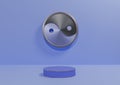 Light, pastel blue 3D rendering product display background simple, minimal with metallic Yin and yang symbol podium or stand with Royalty Free Stock Photo