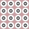 Light and pastel floral pattern with detailed, flowery designs in pink and black on white background, ideal