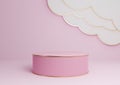 Light, pastel, lavender pink 3D rendering product display podium or stand with abstract clouds and golden lines luxurious minimal