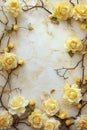 Light pastel surface. Intricate creative floral frame with yellow roses Royalty Free Stock Photo