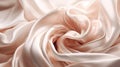 Light peach, pastel satin fabric, silk, crumpled fabric texture.