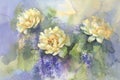 Light peonies with lilac watercolor