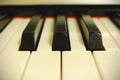 Light piano keyboard close up in white light