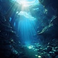 Light Pierces Water Inside Cave