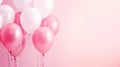 Light pink balloons on a pastel pink background with a copy space for text. Pink background for social media, birthday