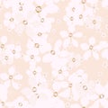 Light pink big and small flowers with gold core on coral background.