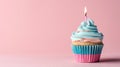 Light pink and light blue cupcake with one candle