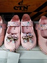 Light Pink Color Girl Baby Shoes Arranged in a Shelf for a Sale in Vishall Mall. Interior Design of Shoe, Sandals Store