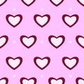 Light pink with dark red hearts and white spots on pink background. Seamless nice pattern for Valentine day. Royalty Free Stock Photo