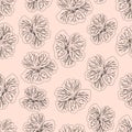 Light pink Hibiscus flower print. Gorgeous nasturtium. Floral Pattern. Trendy seamless background. Fashion Texture. Line drawing.