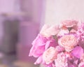 Light pink, purple, peach colour, white cute delicate small roses of different sizes, flowers in a round lush bouquet. Royalty Free Stock Photo