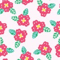 Light pink with whimsical flower elements seamless pattern background design.