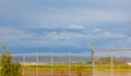 Light plane landing on a runway on the airfield. Small airplane in the sky, student is learning how to land on a ground Royalty Free Stock Photo