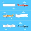 Light plane pulling a banner in a flat style. Royalty Free Stock Photo