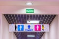 Light pointer Exit and signboard Toilet in the mall.