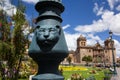 Light pole with a puma sculpture in Cusco Peru.