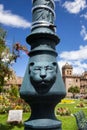 Light pole with a puma sculpture in Cusco Peru.