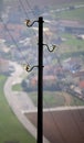 Light pole with three wires of the power line to supply electric Royalty Free Stock Photo