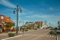 Light poles and houses in avenue of Cambara do Sul