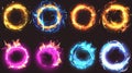 Light portal effect set isolated on black background. Modern illustration of orange, yellow, blue, purple circles with Royalty Free Stock Photo