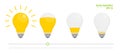 Light power indicator. Power switch. Energy charge level, full and low. Yellow glowing light bulb. Vector illustration Royalty Free Stock Photo