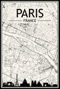 Panoramic city skyline poster with streets network of PARIS, FRANCE Royalty Free Stock Photo