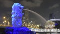 Light projection art on the Singapore Merlion statue Royalty Free Stock Photo