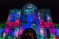 Light projections on Taronga Zoo entrance building. Vivid Sydney light festival