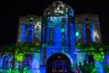 Light projections on Taronga Zoo entrance building. Vivid Sydney light festival