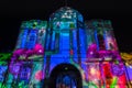 Light projections on Taronga Zoo entrance building. Vivid Sydney light festival