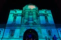 Light projections on Taronga Zoo entrance building. Vivid Sydney light festival