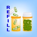 Light protected bottles and medicine on blue background.